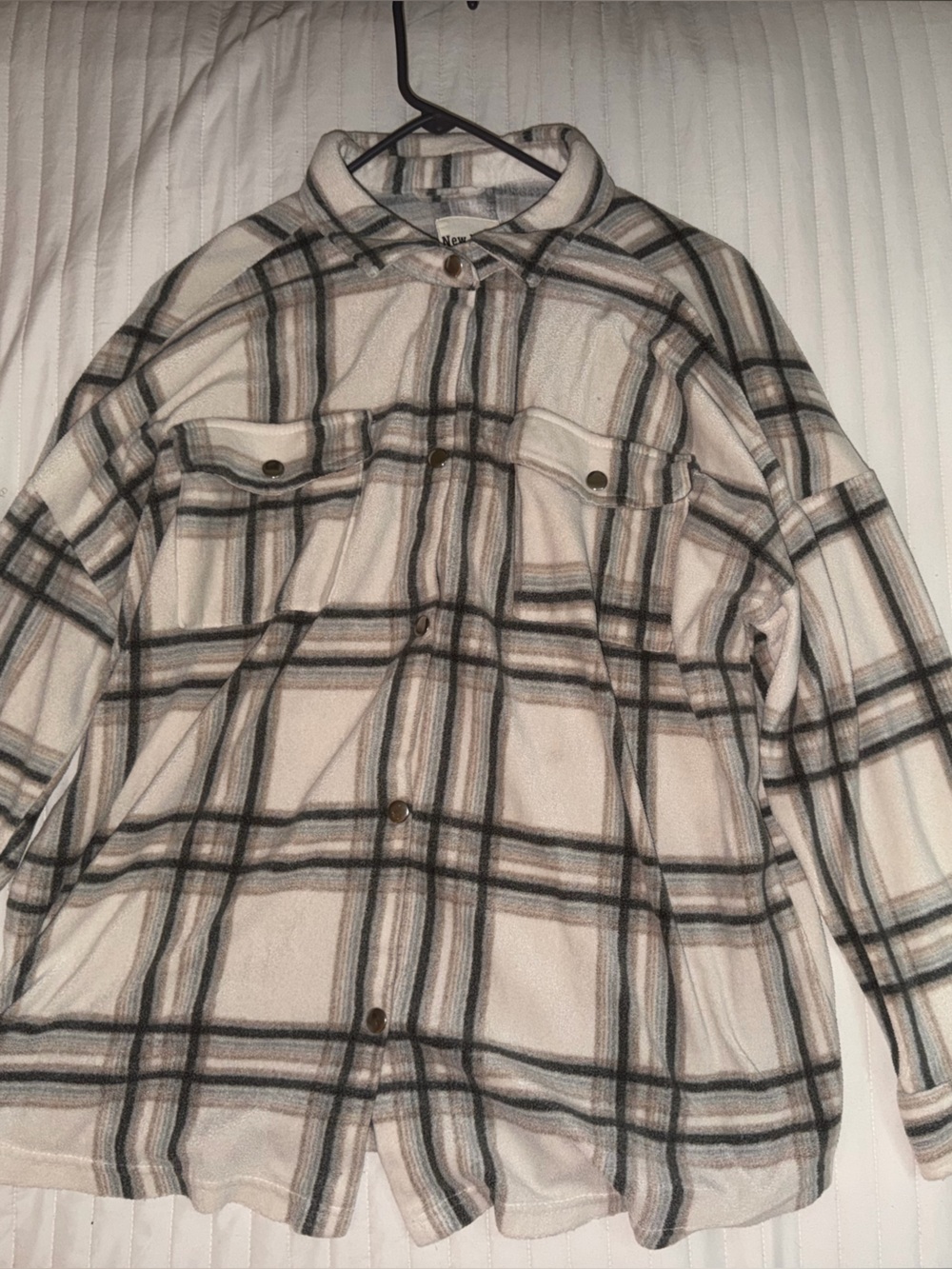New York Laundry Cream and Black Plaid Button-Down Shirt